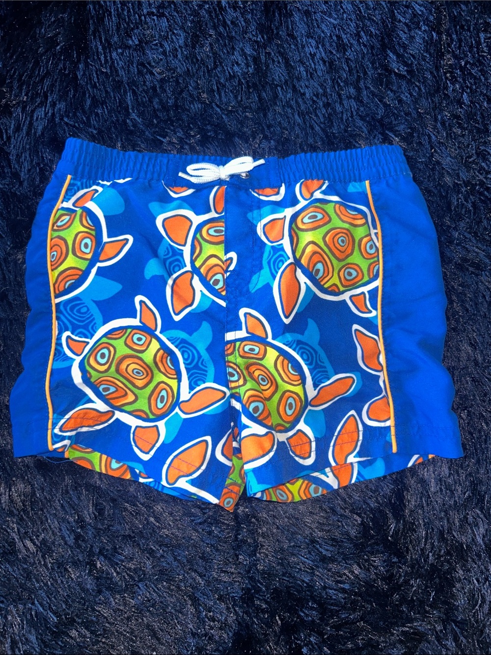 The Children's Place Blue Swim Shorts with Orange & Green Turtle Print